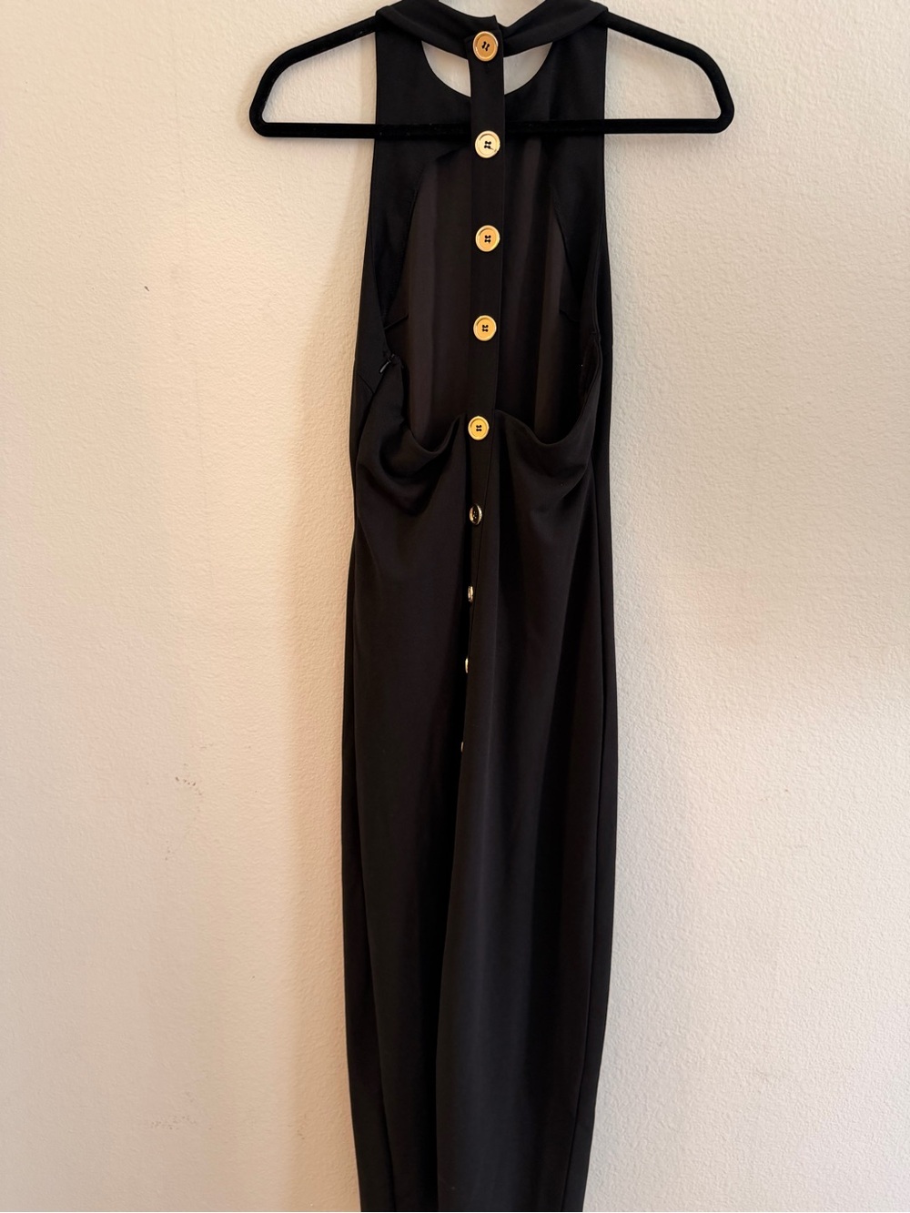 SHEIN Black Halter Midi Dress with Gold Buttons, Size Medium - Picture 2 of 6